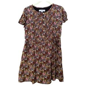 LOFT Jungle Print Dress Button Front with Monkey Leopard Palm Tree Designs